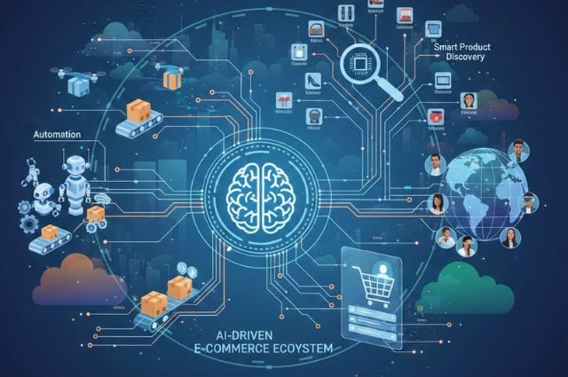 AI driven e-commerce ecosystem illustration